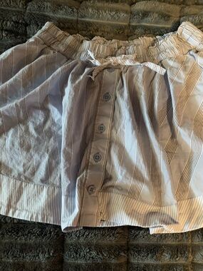 Striped Button-Front Mini Skirt in Light Blue and White